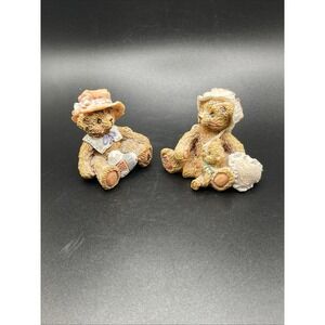 Pair of Vtg Teddy Bear Figurines with Heart Pillows – 2" Baby Bears Collectibles